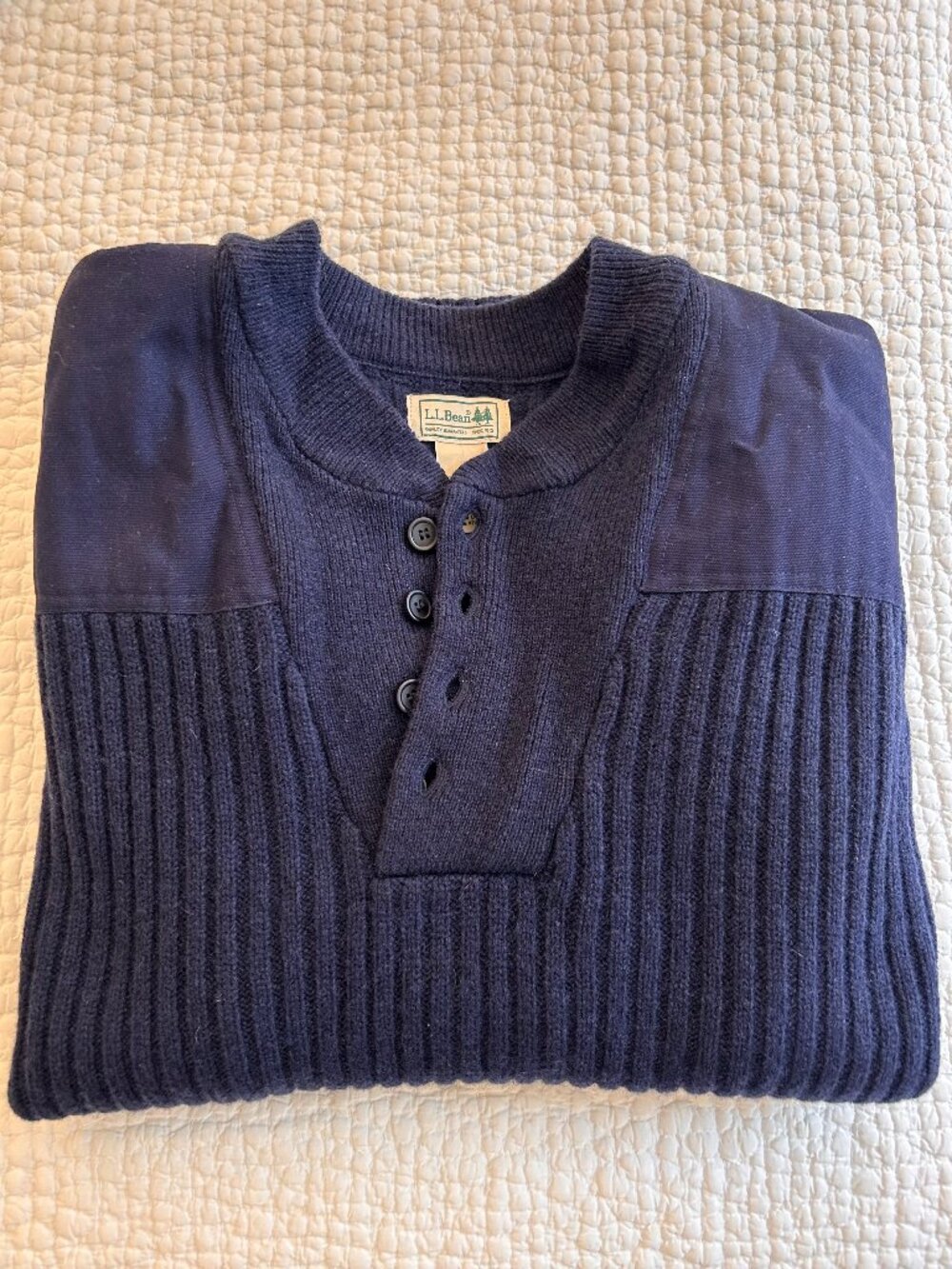 L. L. Bean | Commando Sweater, Henley | 100% Merino Lambswool | Navy | Large